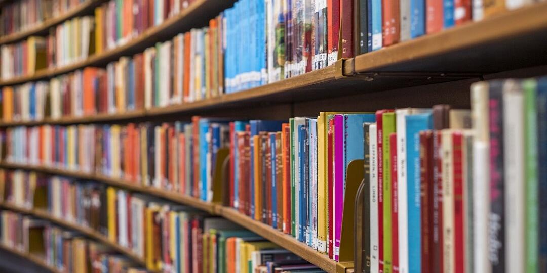 Books on a shelf in a library